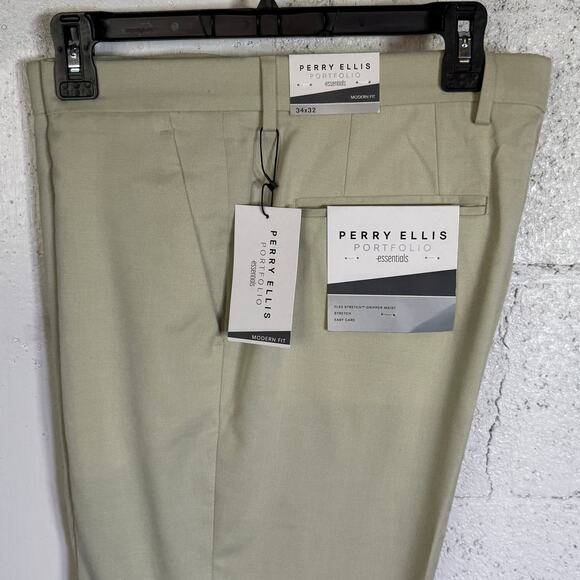 Perry Ellis Portfolio Men's Modern-Fit Stretch Pants - Sand 34x32 $95 - Picture 1 of 11
